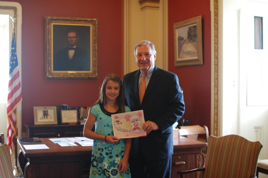 Durbin met with Madisyn Quinn of Ladd, Illinois and the winner of the Illinois Tar Wars anti-smoking poster contest.